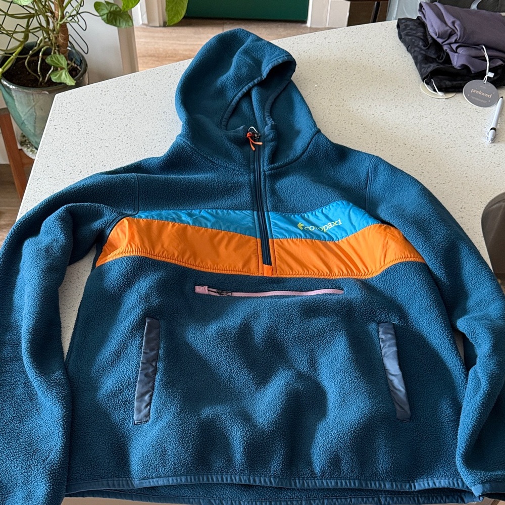 cotopaxi Teal Fleece Pullover with Orange & Light Blue Panels